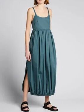 Tibi Teal Sleeveless Midi Dress with Side Slits/ Poplin Balloon Dress